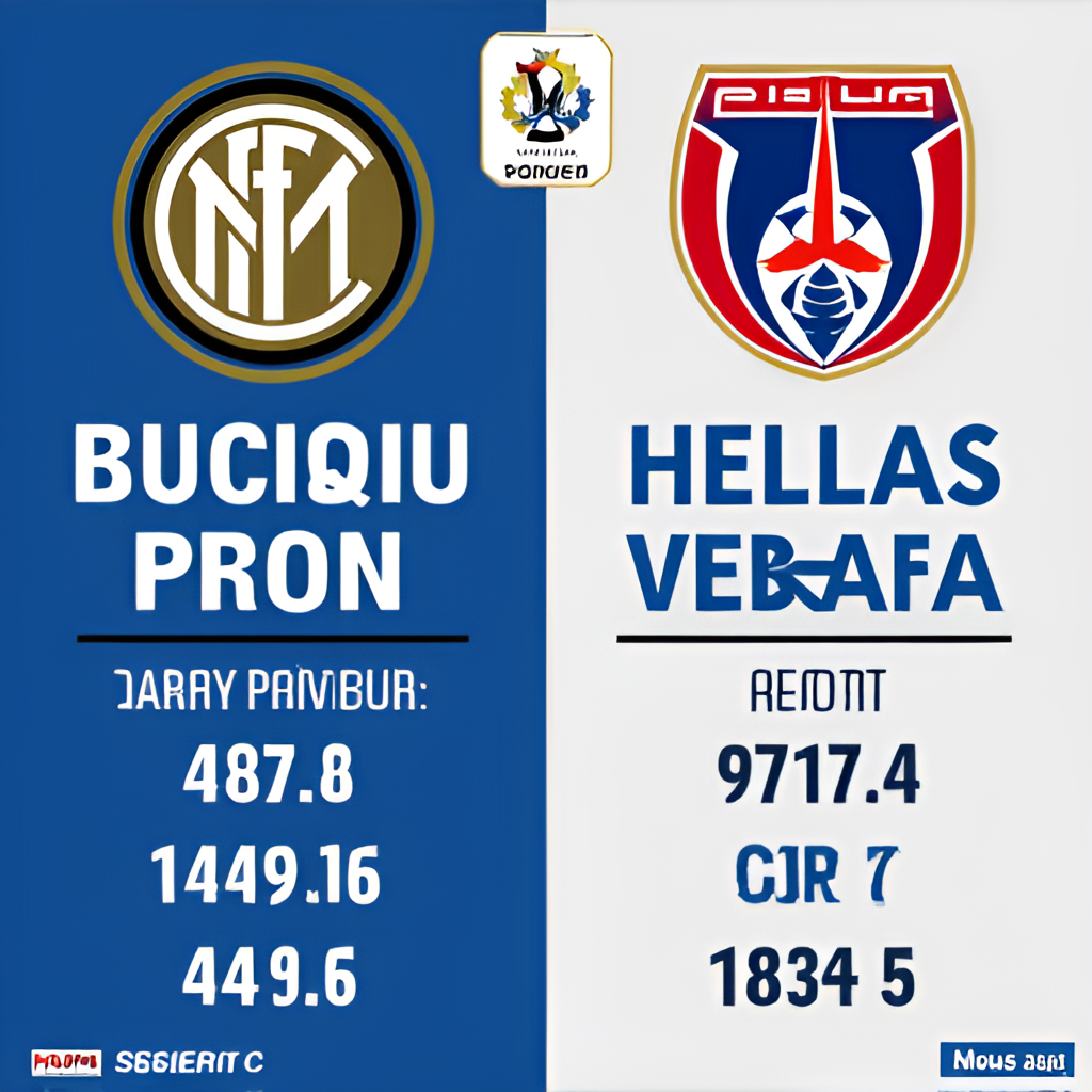 A side-by-side graphic comparing the team logos of Inter Milan and Hellas Verona, with relevant statistics like head-to-head record and current league positions displayed between them.