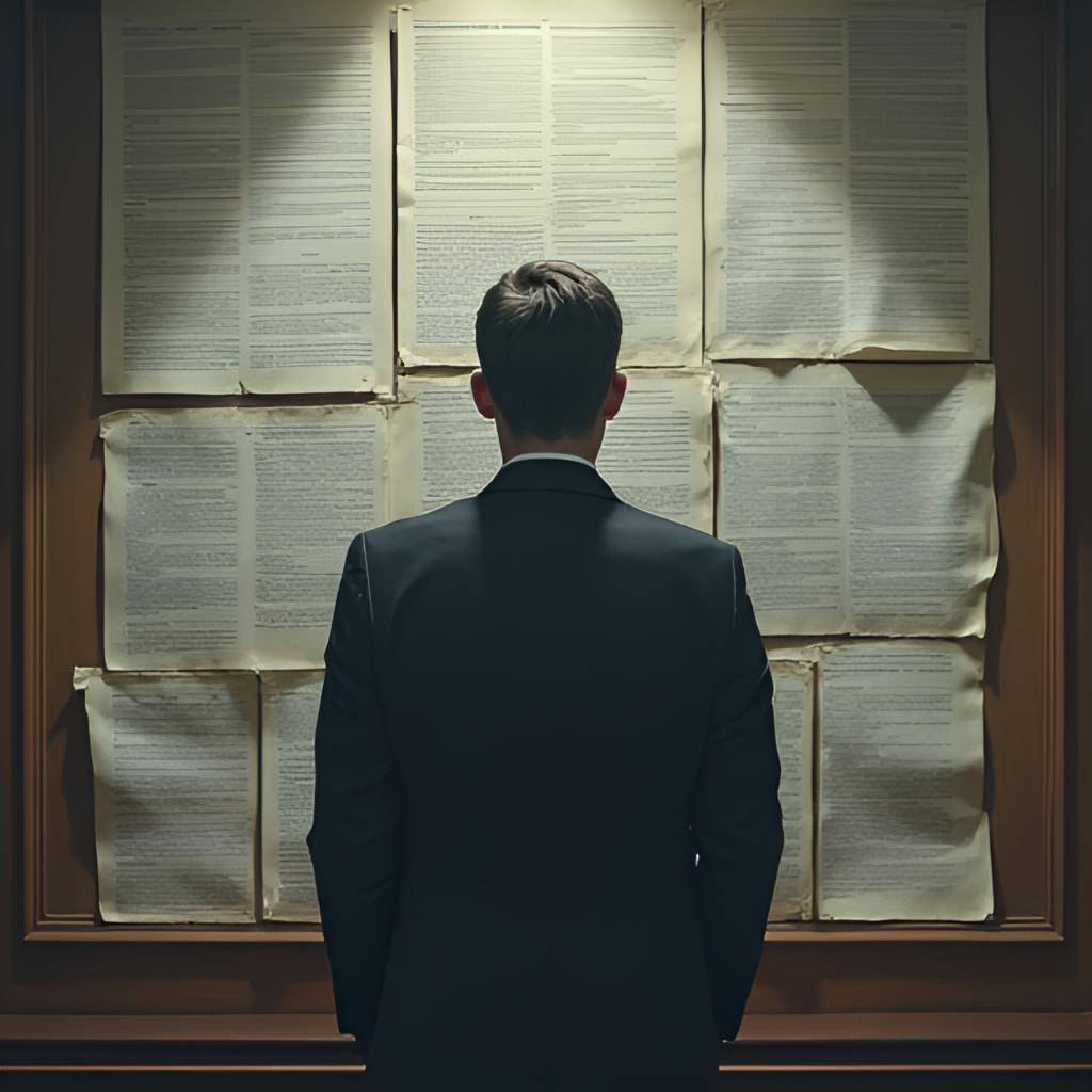 A conceptual image representing legal challenges, perhaps a figure standing before a courtroom or facing complex legal documents, suggesting investigation and legal proceedings