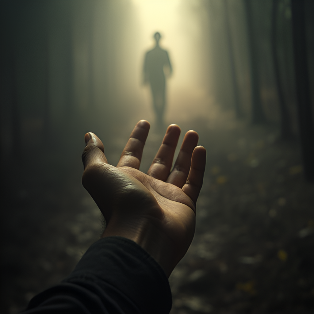 An evocative image showing a hand reaching out towards a faint light or silhouette in the distance, symbolizing the long years of searching and the hope for the return of missing soldiers like Zvi Feldman.