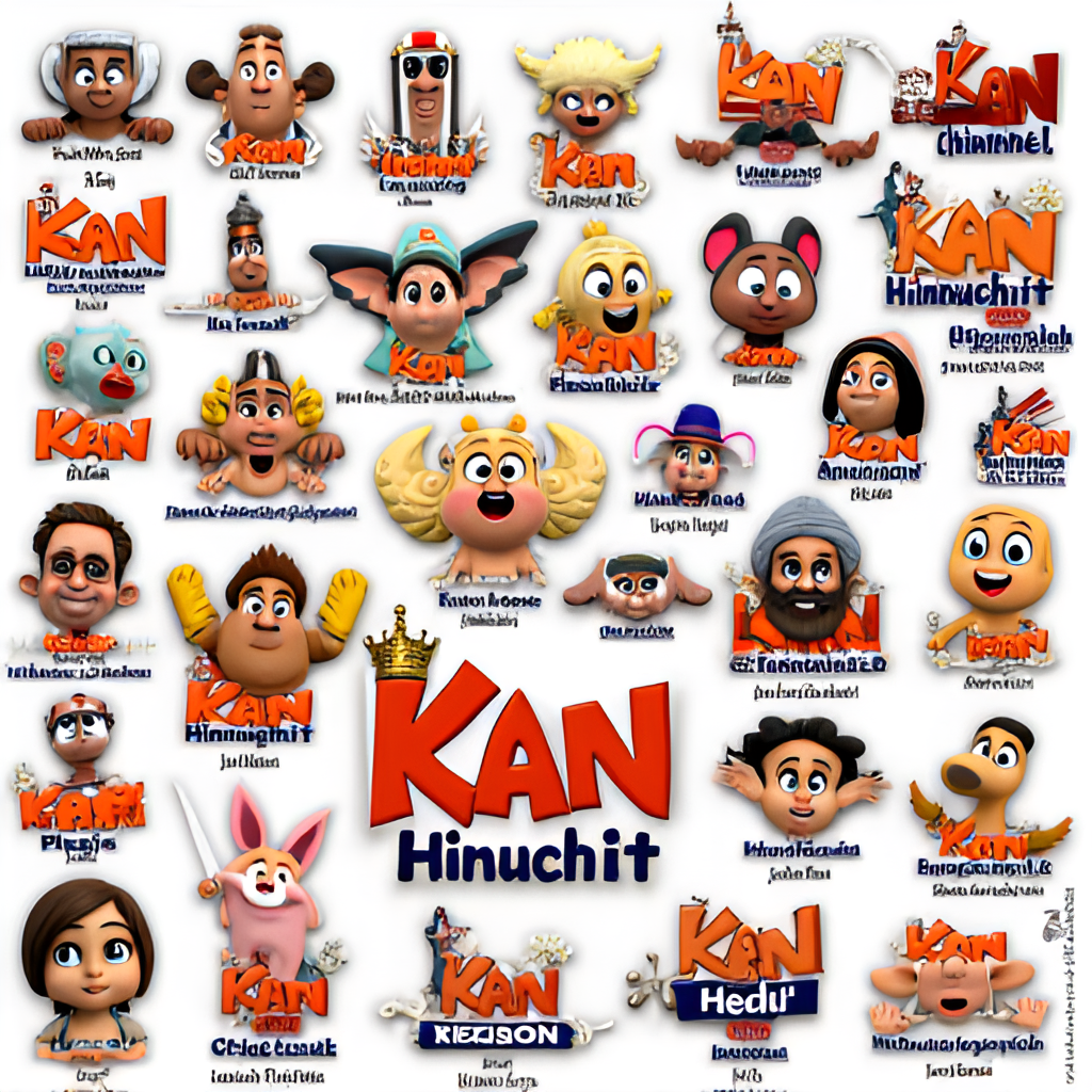 A collage of iconic and new 'Kan Hinuchit' show characters and logos, representing the channel's rich history and modern content, in a playful and engaging design.