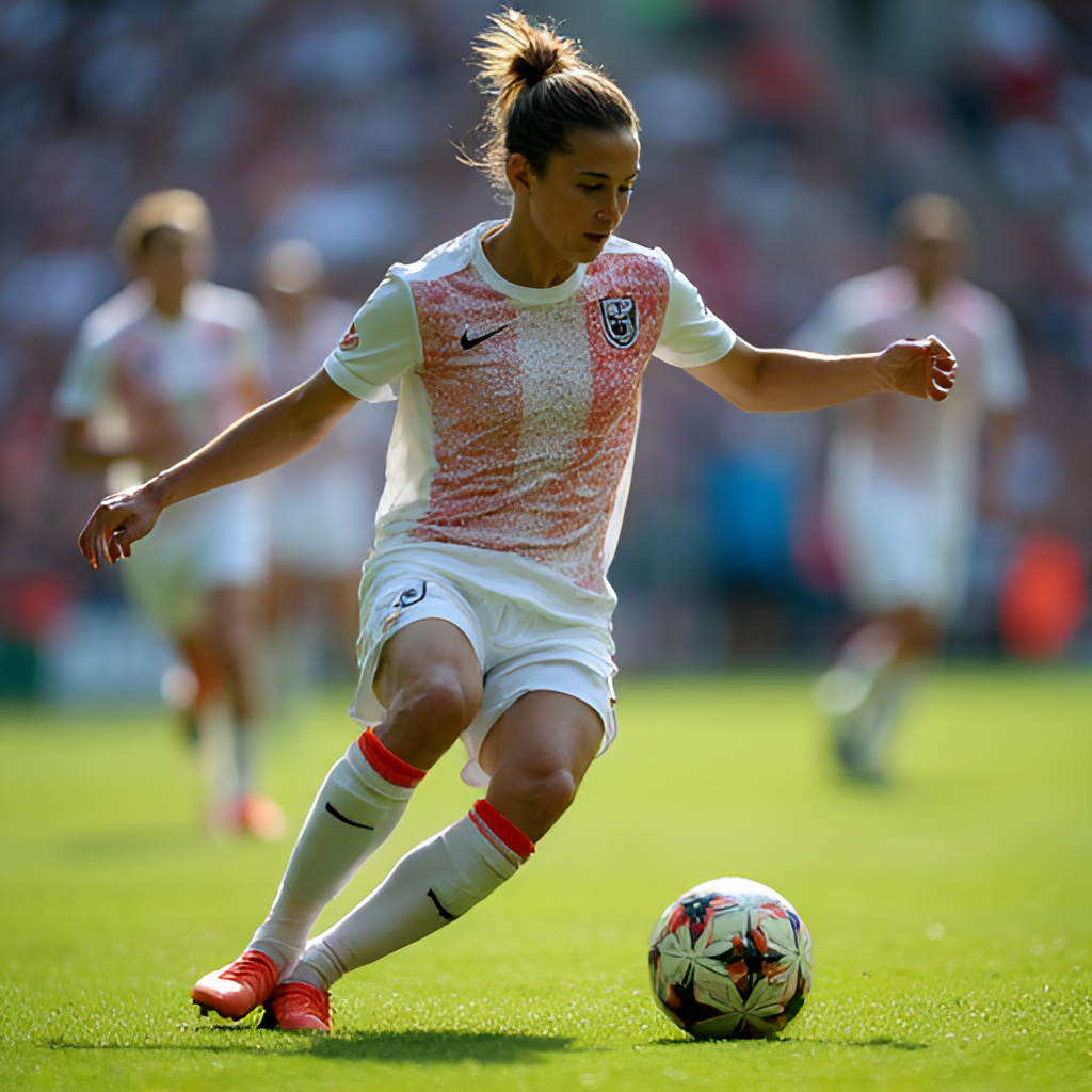 A close-up action shot of a football player kicking the ball during a game, emphasizing focus and determination