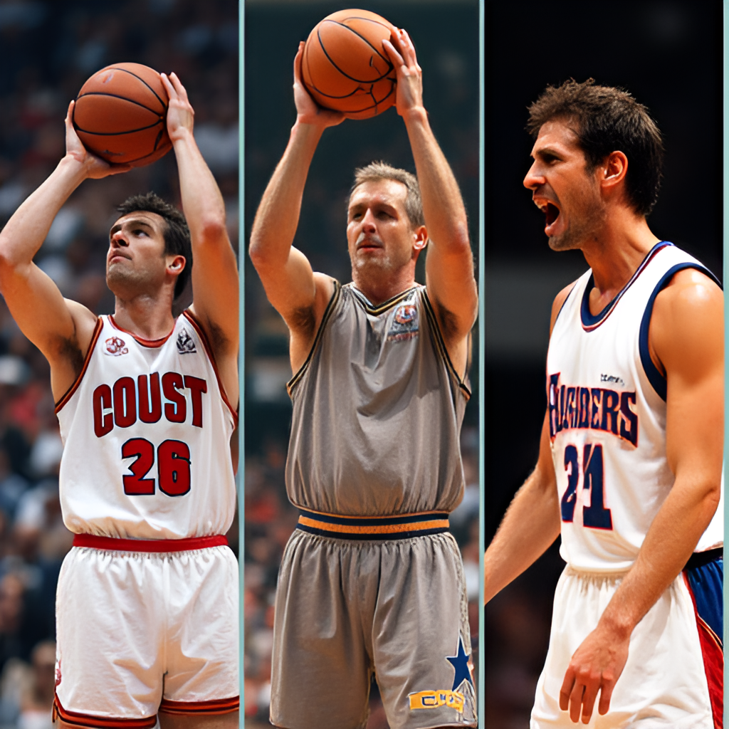 A collage or split image showing iconic moments from EuroLeague history, including a winning shot, a coach celebrating, and diverse players from different eras and teams, emphasizing the league's rich past and diversity.