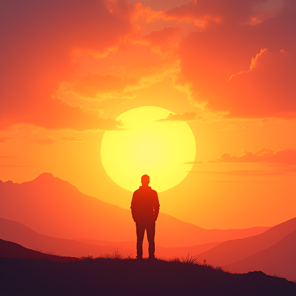 An illustrative image depicting a person silhouetted against a vibrant sunrise, symbolizing a new beginning and hope for the future. The style should be warm and inspiring.