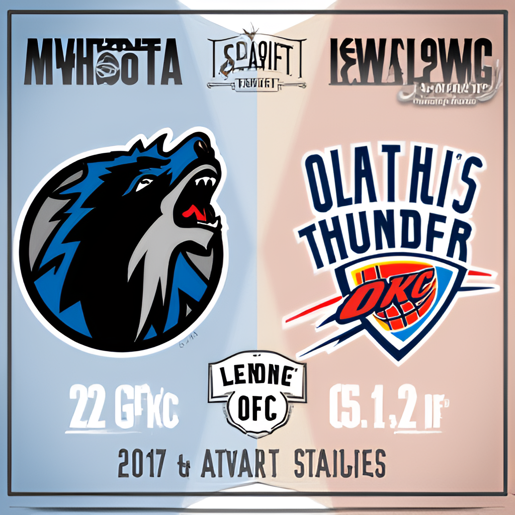 A graphic or illustration showing the logos of the Minnesota Timberwolves and Oklahoma City Thunder facing off, perhaps with playoff series stats or key player headshots integrated, in a dynamic, sports-themed design.