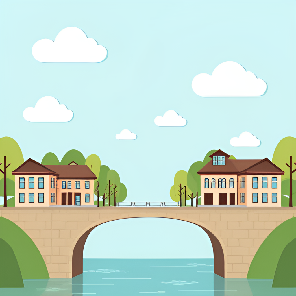 A conceptual image showing a bridge connecting the Ministry of Education building (or a generic government building) to various schools (elementary, middle, high school), representing the connection between policy and the implementation in the field.