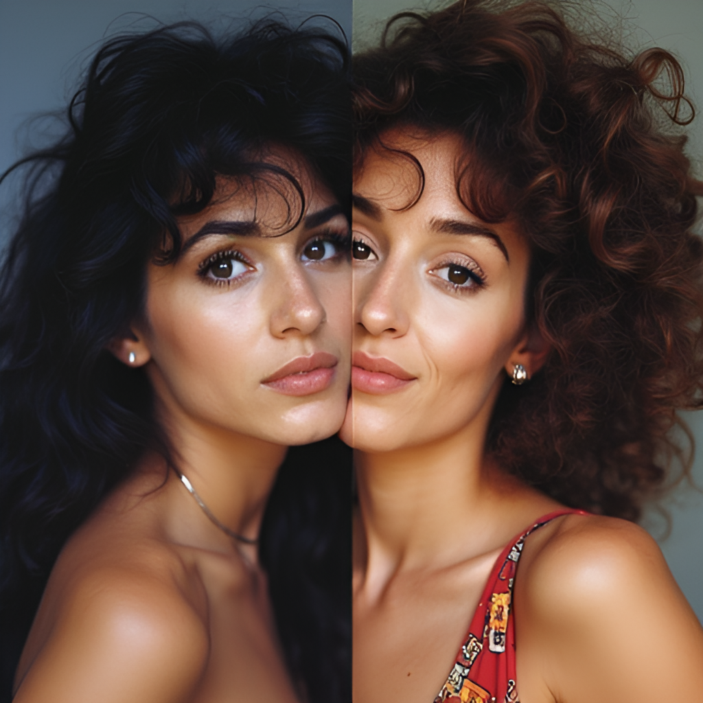 A split image showing Yardena Arazi on one side and Ofra Haza on the other, representing their famous media rivalry during the 1980s Israeli music scene.