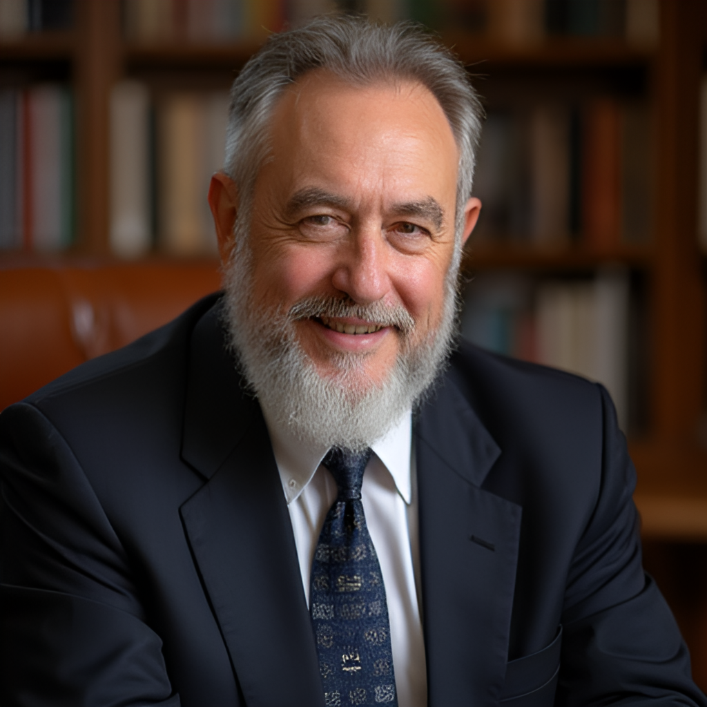 A portrait photo of Yitzchak Goldknopf in a formal setting, conveying authority and experience.