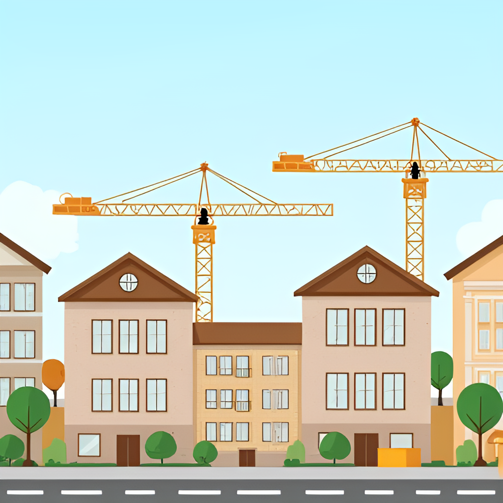 An illustrative image showing new residential buildings under construction, symbolizing housing development and the role of the Ministry of Construction and Housing.